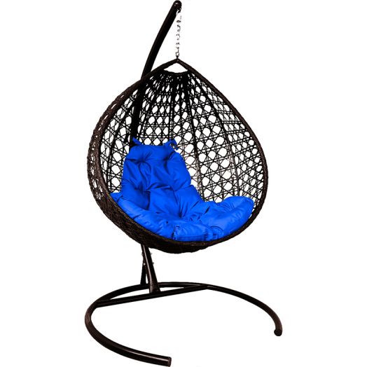 МГККЛР-12-10 Подвесное кресло КАПЛЯ ЛЮКС с ротангом коричневое, синяя подушка