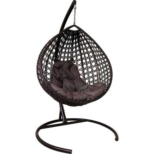 МГККЛР-12-05 Подвесное кресло КАПЛЯ ЛЮКС с ротангом коричневое, коричневая подушка