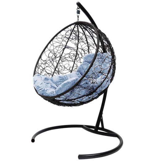 МГКШР-14-09 Подвесное кресло КРУГ с ротангом чёрное, серая подушка