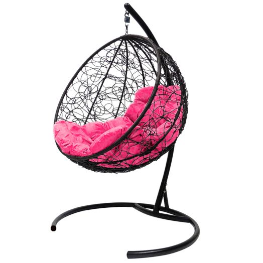 МГКШР-14-08 Подвесное кресло КРУГ с ротангом чёрное, розовая подушка