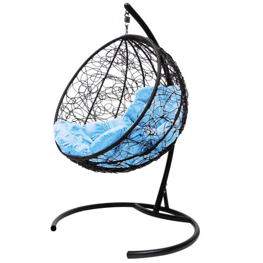 МГКШР-14-03 Подвесное кресло КРУГ с ротангом чёрное, голубая подушка