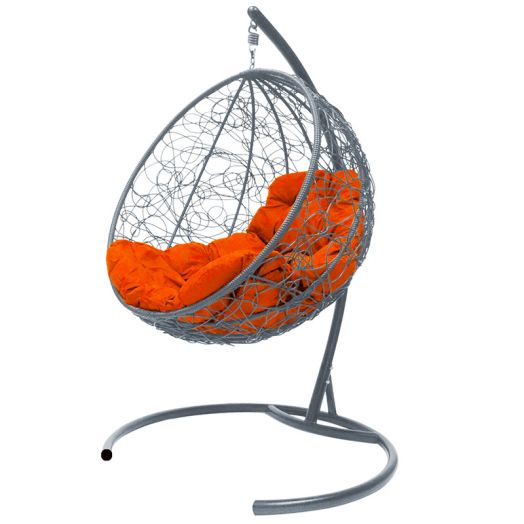 МГКШР-13-07 Подвесное кресло КРУГ с ротангом серое, оранжевая подушка