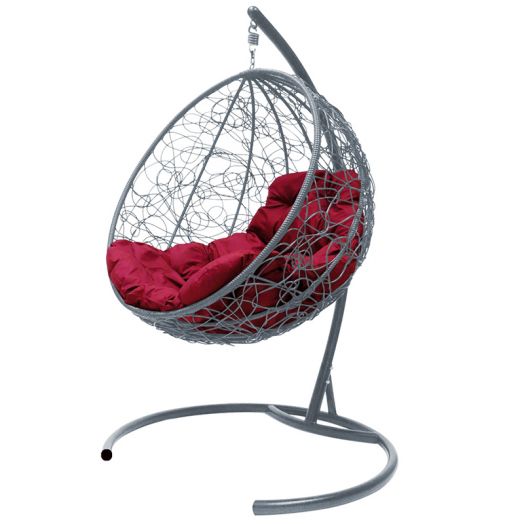 МГКШР-13-02 Подвесное кресло КРУГ с ротангом серое, бордовая подушка