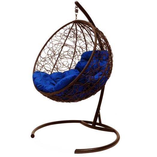 МГКШР-12-10 Подвесное кресло КРУГ с ротангом коричневое, синяя подушка