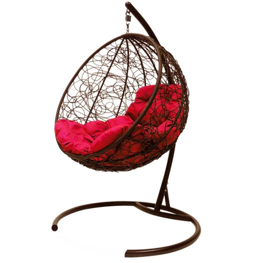МГКШР-12-06 Подвесное кресло КРУГ с ротангом коричневое, красная подушка