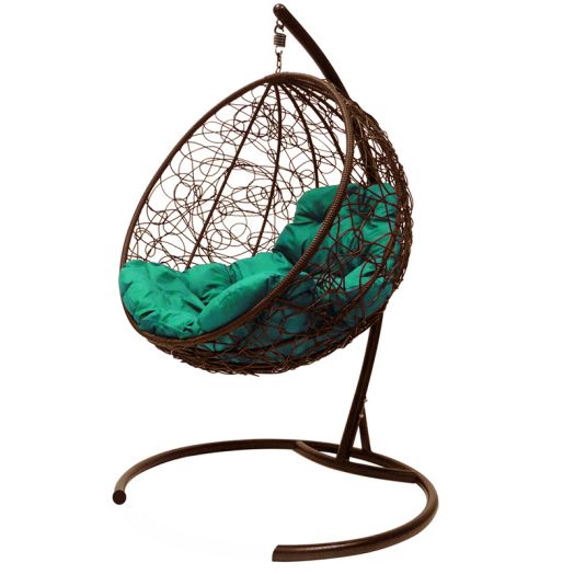 МГКШР-12-04 Подвесное кресло КРУГ с ротангом коричневое, зелёная подушка