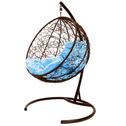 МГКШР-12-03 Подвесное кресло КРУГ с ротангом коричневое, голубая подушка