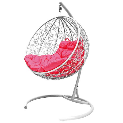 МГКШР-11-08 Подвесное кресло КРУГ с ротангом белое, розовая подушка