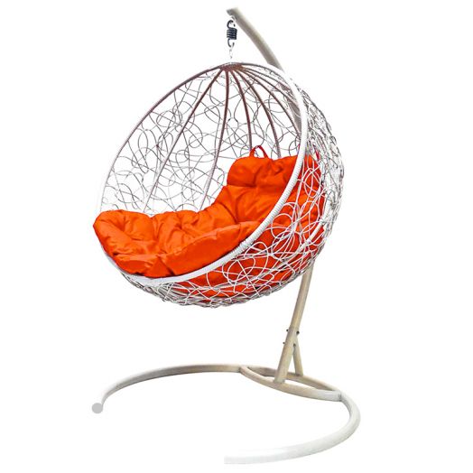 МГКШР-11-07 Подвесное кресло КРУГ с ротангом белое, оранжевая подушка
