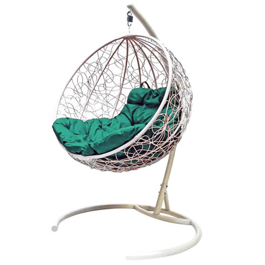 МГКШР-11-04 Подвесное кресло КРУГ с ротангом белое, зелёная подушка