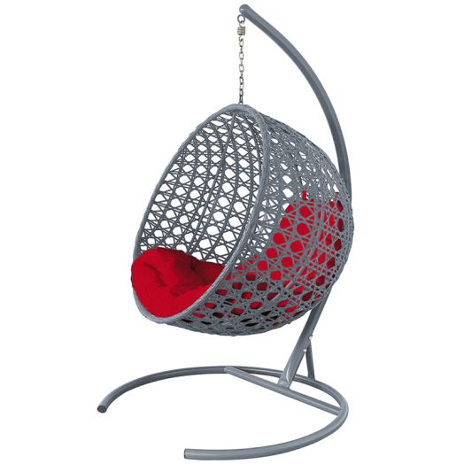 МГКШЛР-13-06 Подвесное кресло КРУГ ЛЮКС с ротангом серое, красная подушка