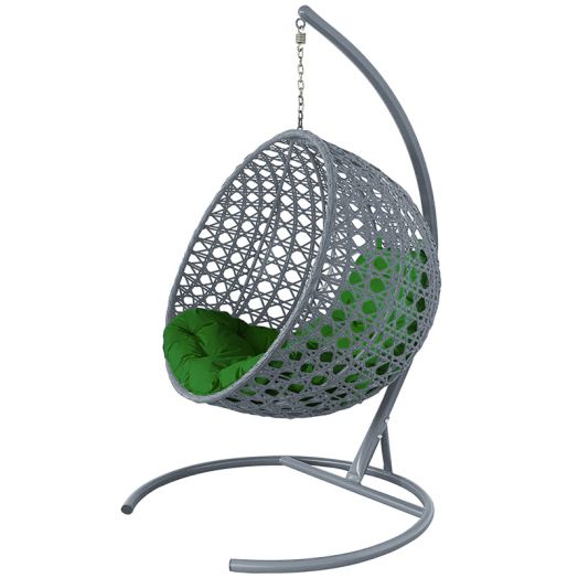 МГКШЛР-13-04 Подвесное кресло КРУГ ЛЮКС с ротангом серое, зелёная подушка