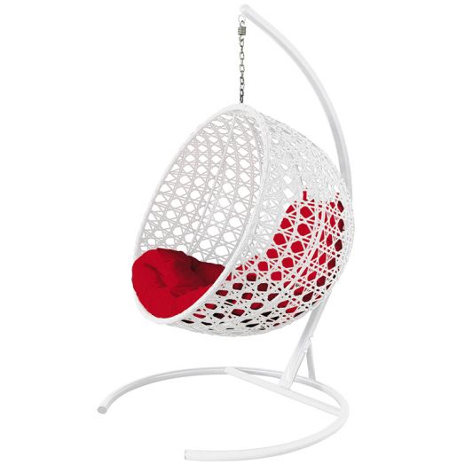 МГКШЛР-11-06 Подвесное кресло КРУГ ЛЮКС с ротангом белое, красная подушка