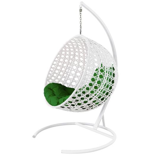 МГКШЛР-11-04 Подвесное кресло КРУГ ЛЮКС с ротангом белое, зелёная подушка