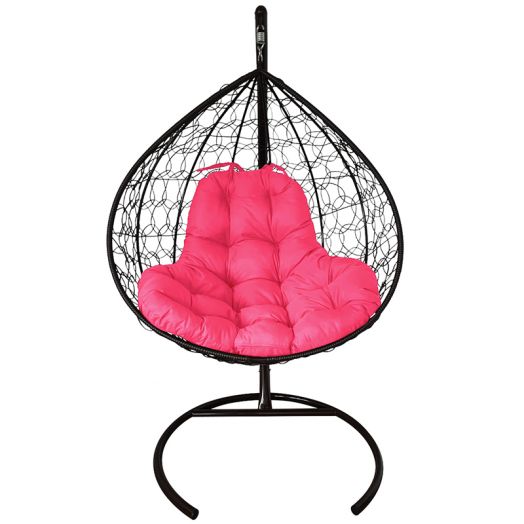 МГКИР-14-08 Подвесное кресло XL с ротангом чёрное, розовая подушка