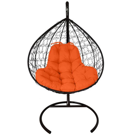 МГКИР-14-07 Подвесное кресло XL с ротангом чёрное, оранжевая подушка
