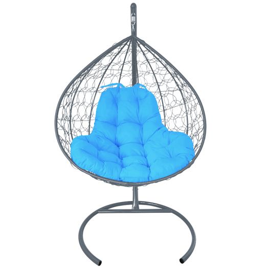МГКИР-13-03 Подвесное кресло XL с ротангом серое, голубая подушка