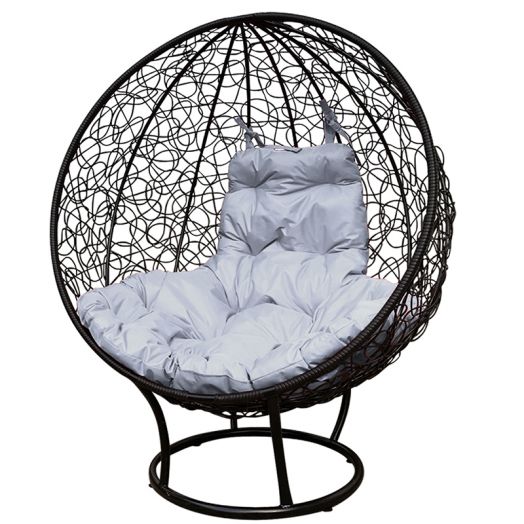 МГКШПР-14-09 Кресло КРУГ на подставке с ротангом чёрное, серая подушка