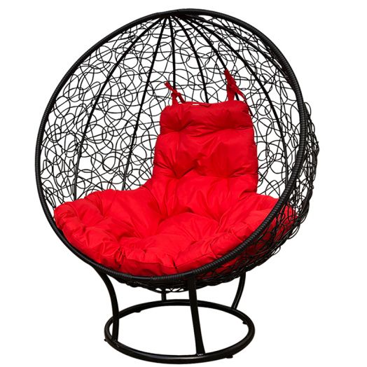 МГКШПР-14-06 Кресло КРУГ на подставке с ротангом чёрное, красная подушка
