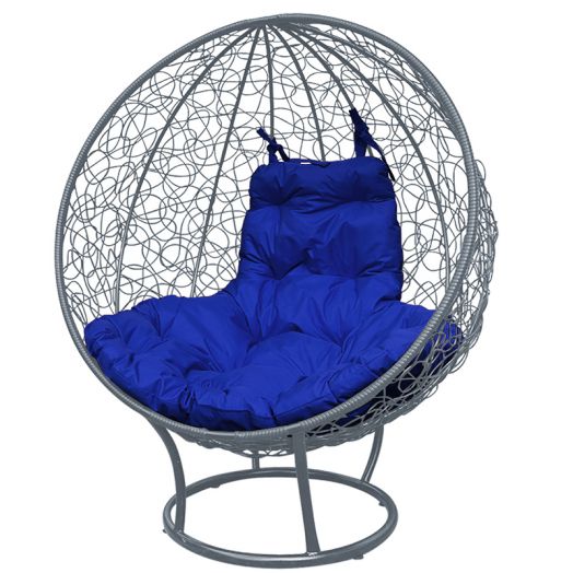 МГКШПР-13-10 Кресло КРУГ на подставке с ротангом серое, синяя подушка