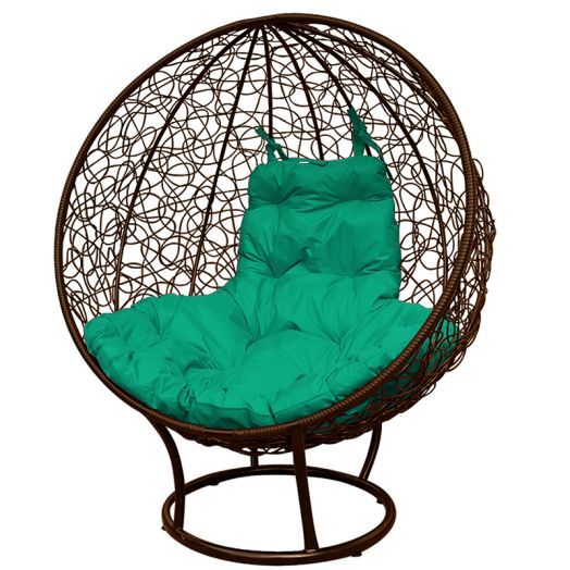 МГКШПР-12-04 Кресло КРУГ на подставке с ротангом коричневое, зелёная подушка