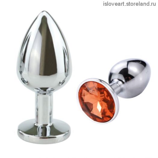 SILVER PLUG LARGE (втулка анальная)  металл L 70 мм, D 27 мм цвет кристалла оранжевый