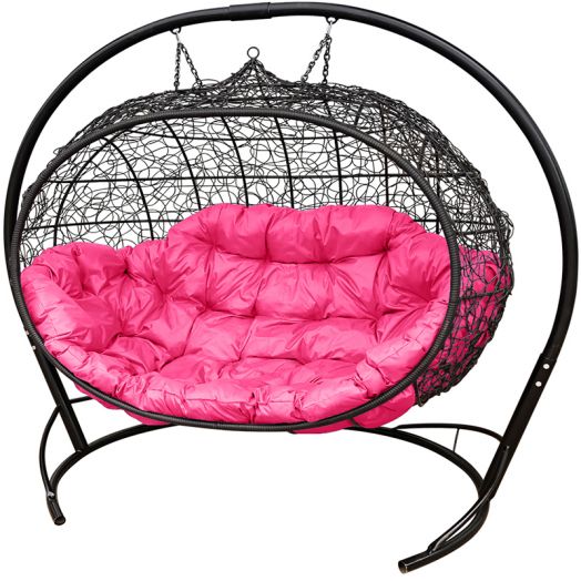 МГПДУ-14-08 Подвесной диван УЛЕЙ с ротангом чёрный, розовая подушка