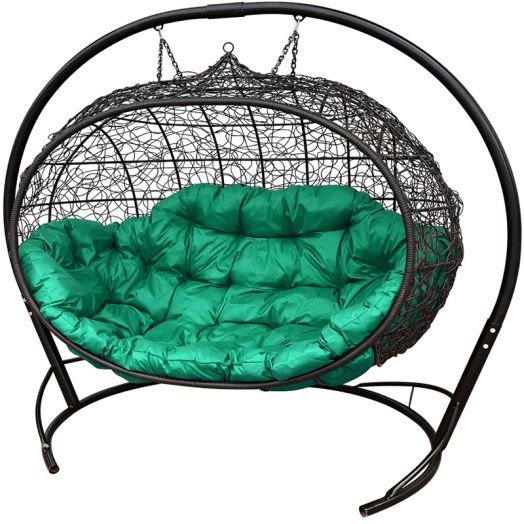 МГПДУ-14-04 Подвесной диван УЛЕЙ с ротангом чёрный, зелёная подушка