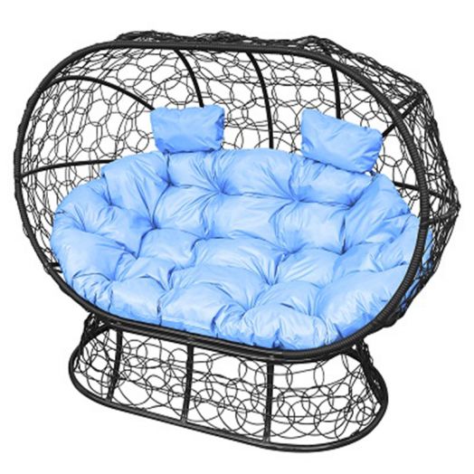 МГОДЛ-14-03 Диван ЛЕЖЕБОКА на подставке с ротангом чёрный, голубая подушка