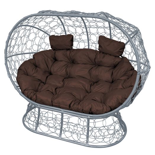 МГОДЛ-13-05 Диван ЛЕЖЕБОКА на подставке с ротангом серый, коричневая подушка