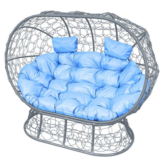 МГОДЛ-13-03 Диван ЛЕЖЕБОКА на подставке с ротангом серый, голубая подушка