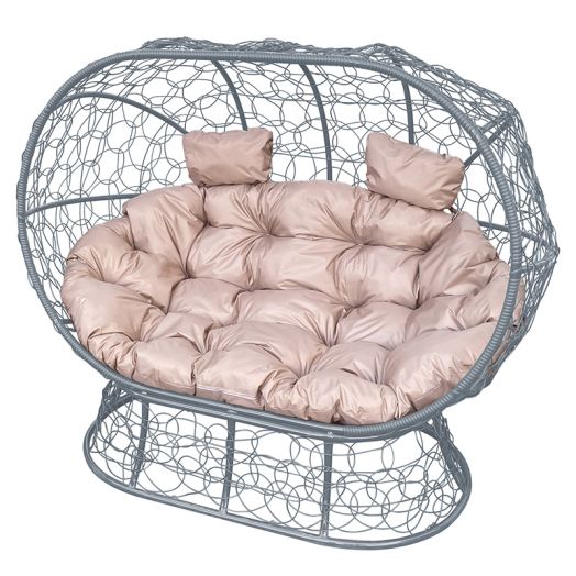 МГОДЛ-13-01 Диван ЛЕЖЕБОКА на подставке с ротангом серый, бежевая подушка