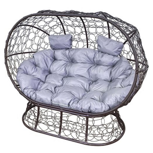 МГОДЛ-12-09 Диван ЛЕЖЕБОКА на подставке с ротангом коричневый, серая подушка