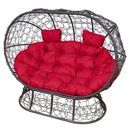 МГОДЛ-12-06 Диван ЛЕЖЕБОКА на подставке с ротангом коричневый, красная подушка