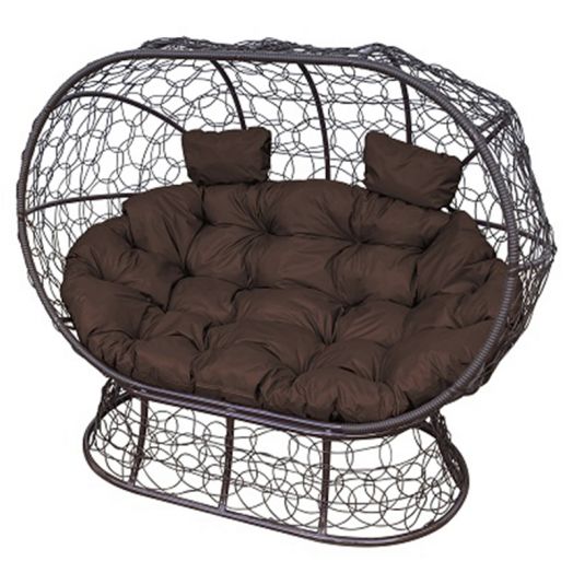 МГОДЛ-12-05 Диван ЛЕЖЕБОКА на подставке с ротангом коричневый, коричневая подушка