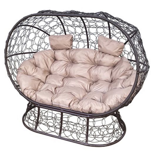 МГОДЛ-12-01 Диван ЛЕЖЕБОКА на подставке с ротангом коричневый, бежевая подушка