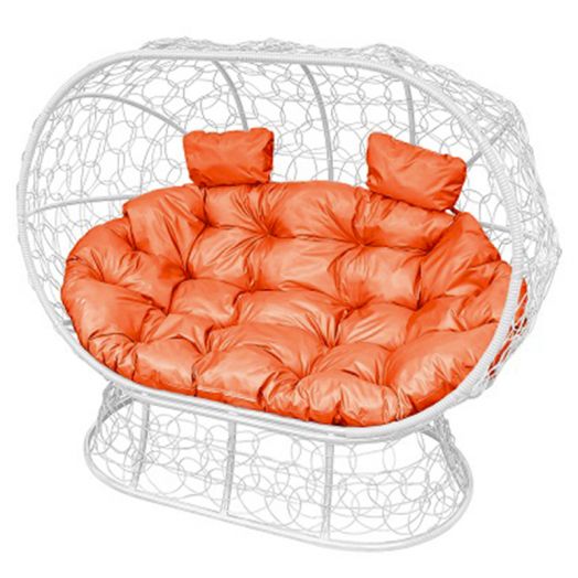 МГОДЛ-11-07 Диван ЛЕЖЕБОКА на подставке с ротангом белый, оранжевая подушка