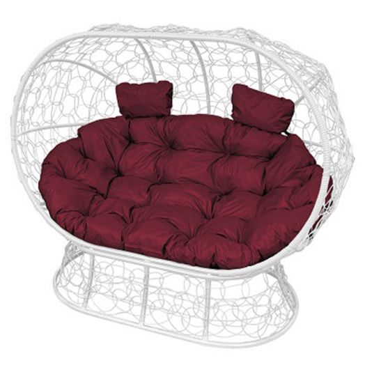 МГОДЛ-11-02 Диван ЛЕЖЕБОКА на подставке с ротангом белый, бордовая подушка