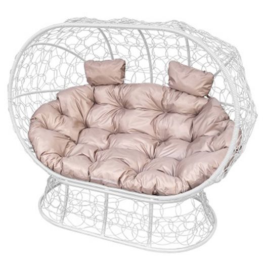 МГОДЛ-11-01 Диван ЛЕЖЕБОКА на подставке с ротангом белый, бежевая подушка