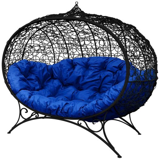 МГОДУ-14-10 Диван УЛЕЙ на ножках с ротангом чёрный, синяя подушка