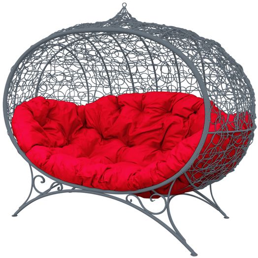 МГОДУ-13-06 Диван УЛЕЙ на ножках с ротангом серый, красная подушка