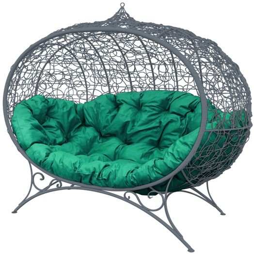 МГОДУ-13-04 Диван УЛЕЙ на ножках с ротангом серый, зелёная подушка