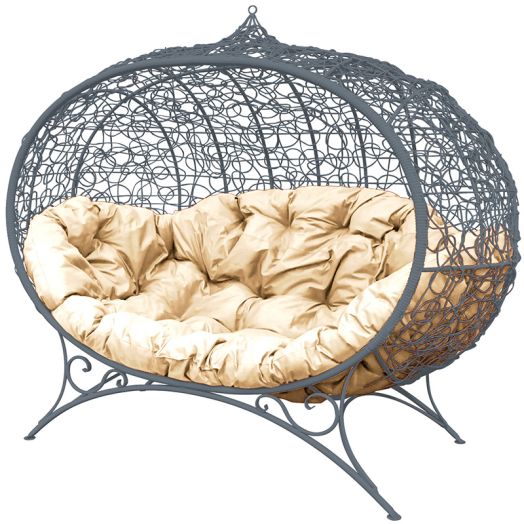 МГОДУ-13-01 Диван УЛЕЙ на ножках с ротангом серый, бежевая подушка