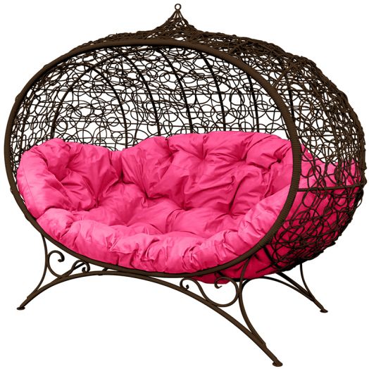 МГОДУ-12-08 Диван УЛЕЙ на ножках с ротангом коричневый, розовая подушка