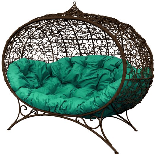 МГОДУ-12-04 Диван УЛЕЙ на ножках с ротангом коричневый, зелёная подушка