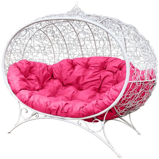 МГОДУ-11-08 Диван УЛЕЙ на ножках с ротангом белый, розовая подушка