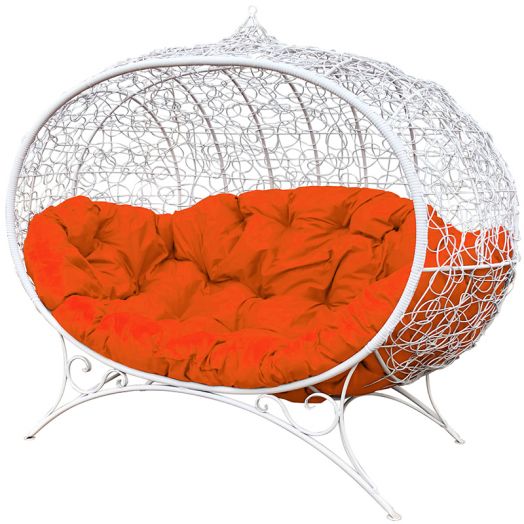 МГОДУ-11-07 Диван УЛЕЙ на ножках с ротангом белый, оранжевая подушка