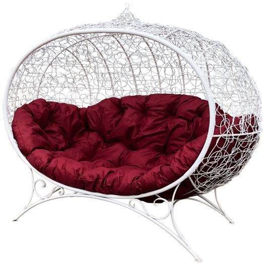 МГОДУ-11-02 Диван УЛЕЙ на ножках с ротангом белый, бордовая подушка