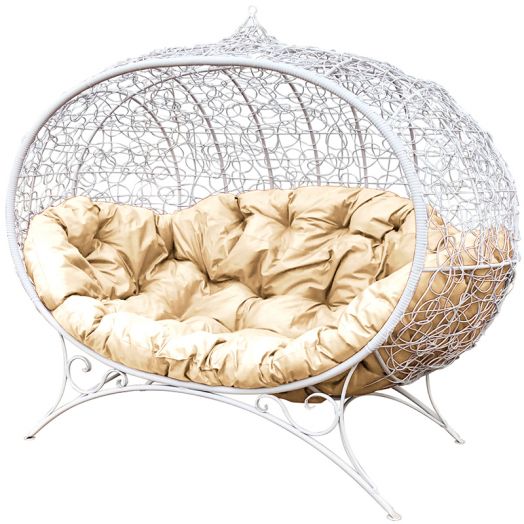 МГОДУ-11-01 Диван УЛЕЙ на ножках с ротангом белый, бежевая подушка