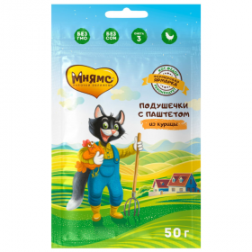 Лакомство для кошек Мнямс Хрустящие подушечки с паштетом из курицы 50 гр